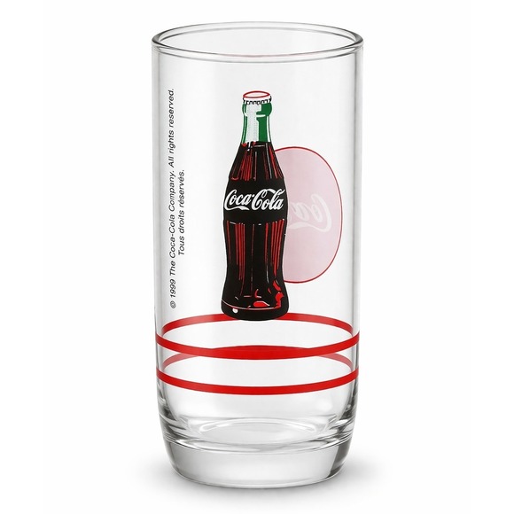 Vintage 1999 Coca-Cola Glass Tumbler Red Logo‎ Contour Bottle Double Stripe 6 in